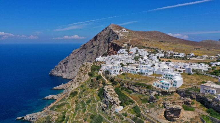 Aerial,Drone,Distant,Photo,Of,Picturesque,Village,(chora),Of,Folegandros