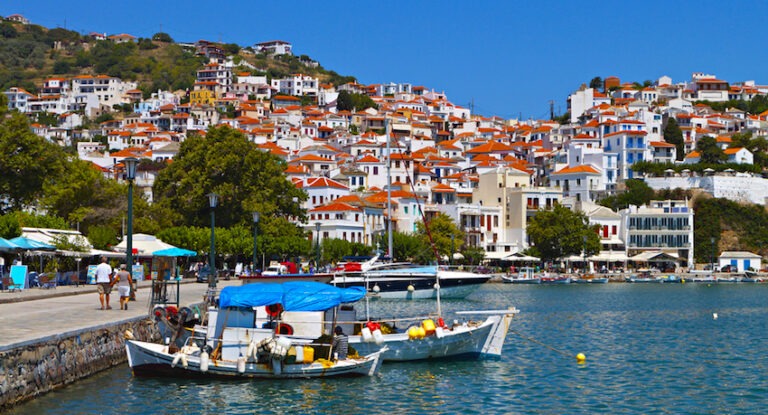 Skopelos island in Greece. View of the old port